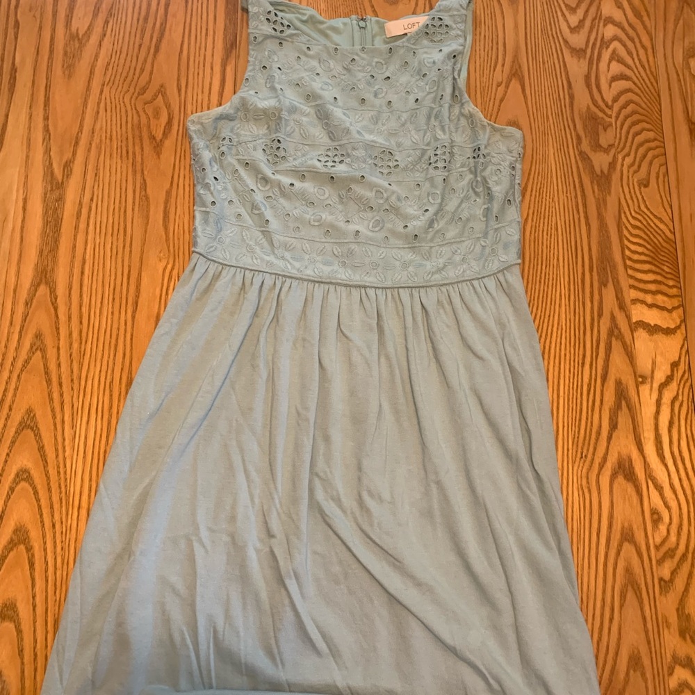 Light blue cotton dress, eyelet detailed top